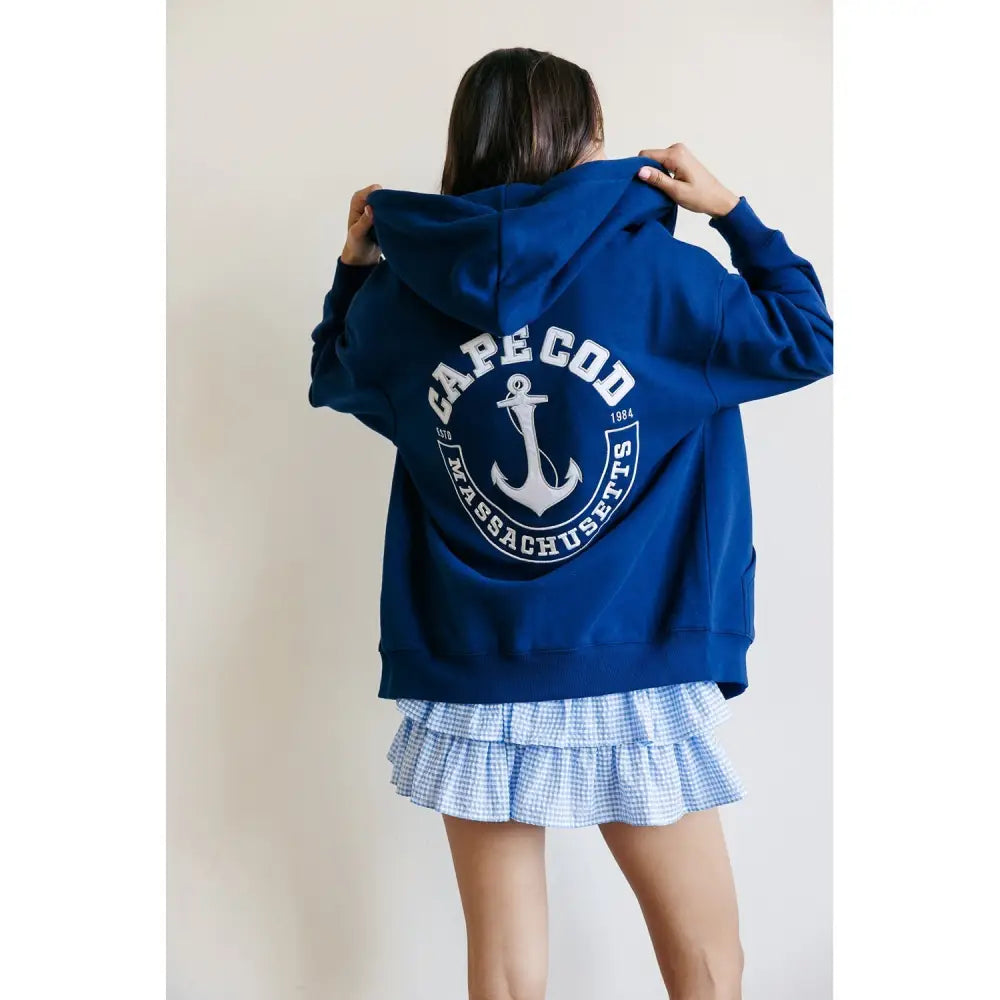 Cape Cod Anchor Graphic Oversized Zip-Up Hoodie - Hoodies