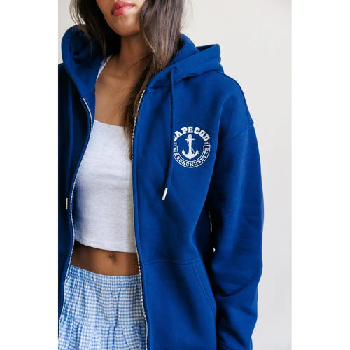 Cape Cod Anchor Graphic Oversized Zip-Up Hoodie - Hoodies