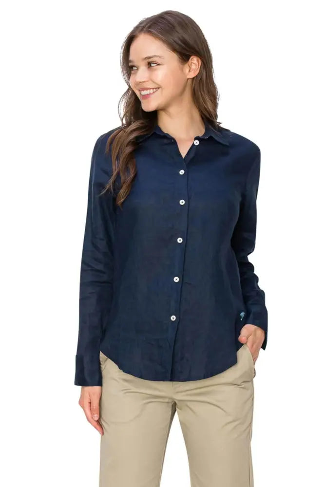 Classic Fit Linen Button Down Shirt Casual Chic - Navy / XS - Shirts