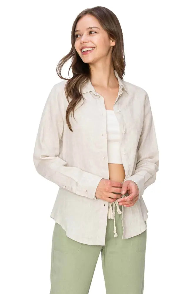 Classic Fit Linen Button Down Shirt Casual Chic - Oatmeal / XS - Shirts