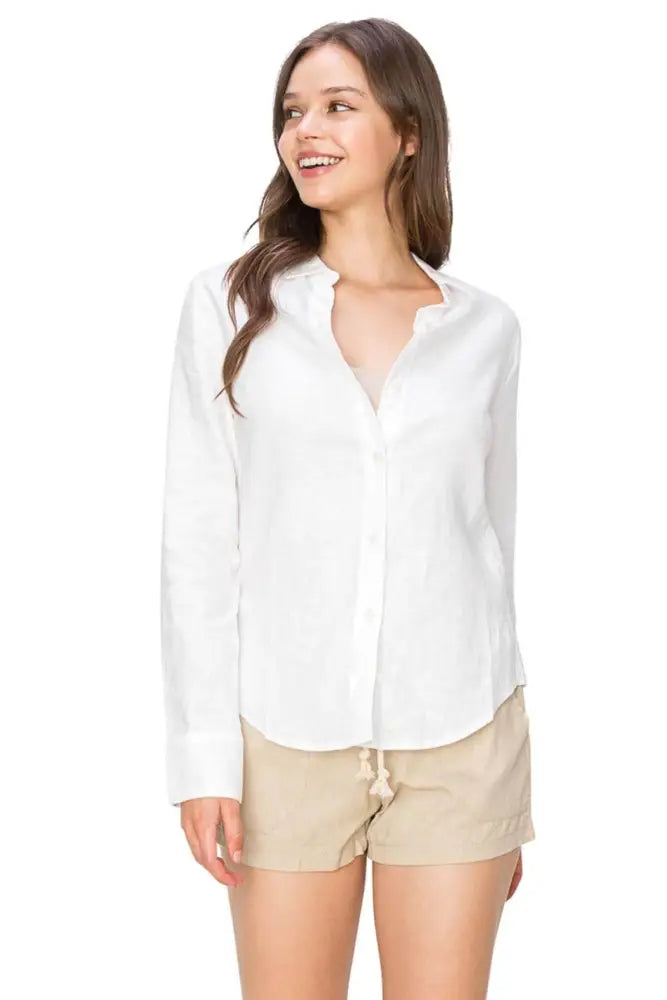 Classic Fit Linen Button Down Shirt Casual Chic - White / XS - Shirts
