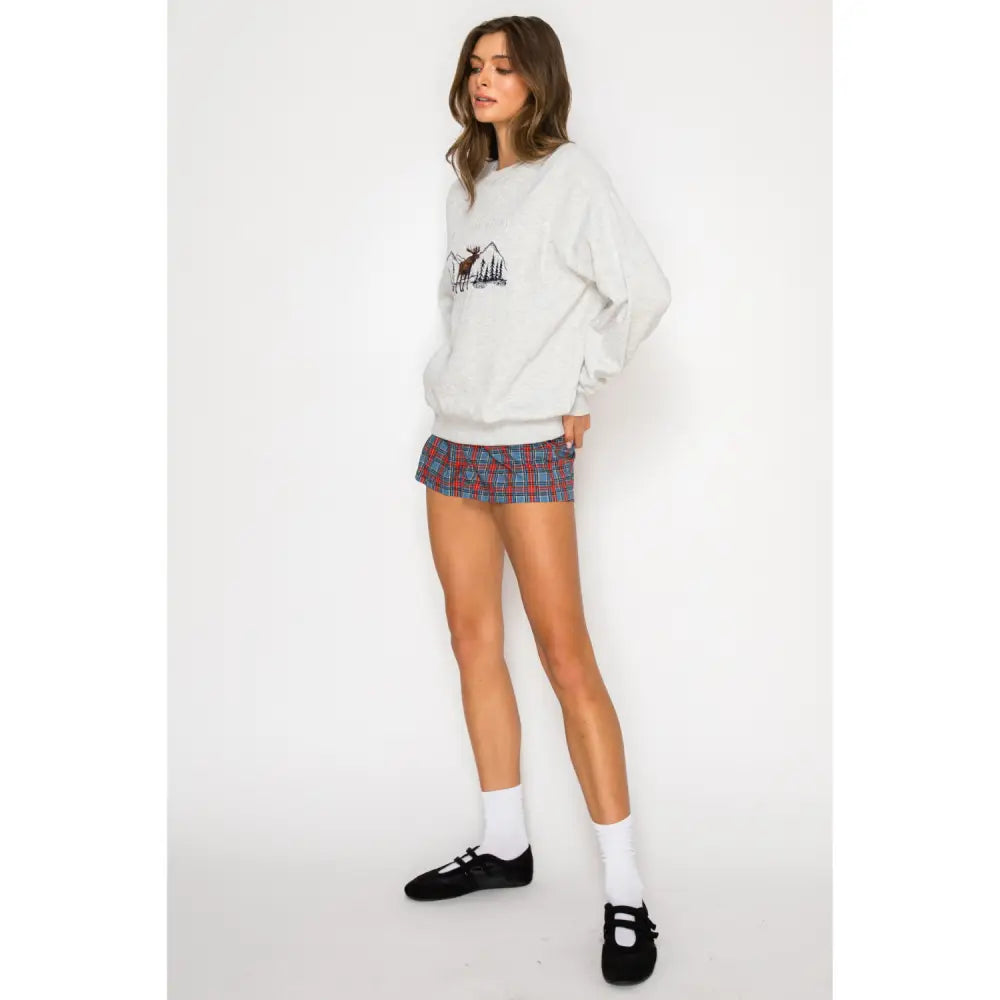Embroidered Yellowstone Oversized Fleece Crewneck Sweatshirt - Pullover