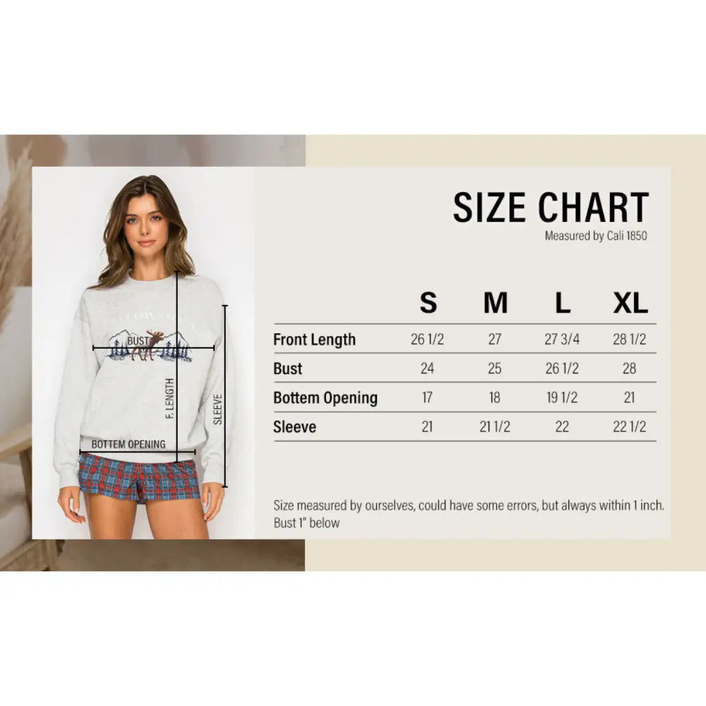 Embroidered Yellowstone Oversized Fleece Crewneck Sweatshirt - Pullover