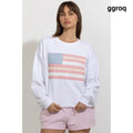Gingham Patchwork Flag Crewneck Sweatshirt - Sweatshirts