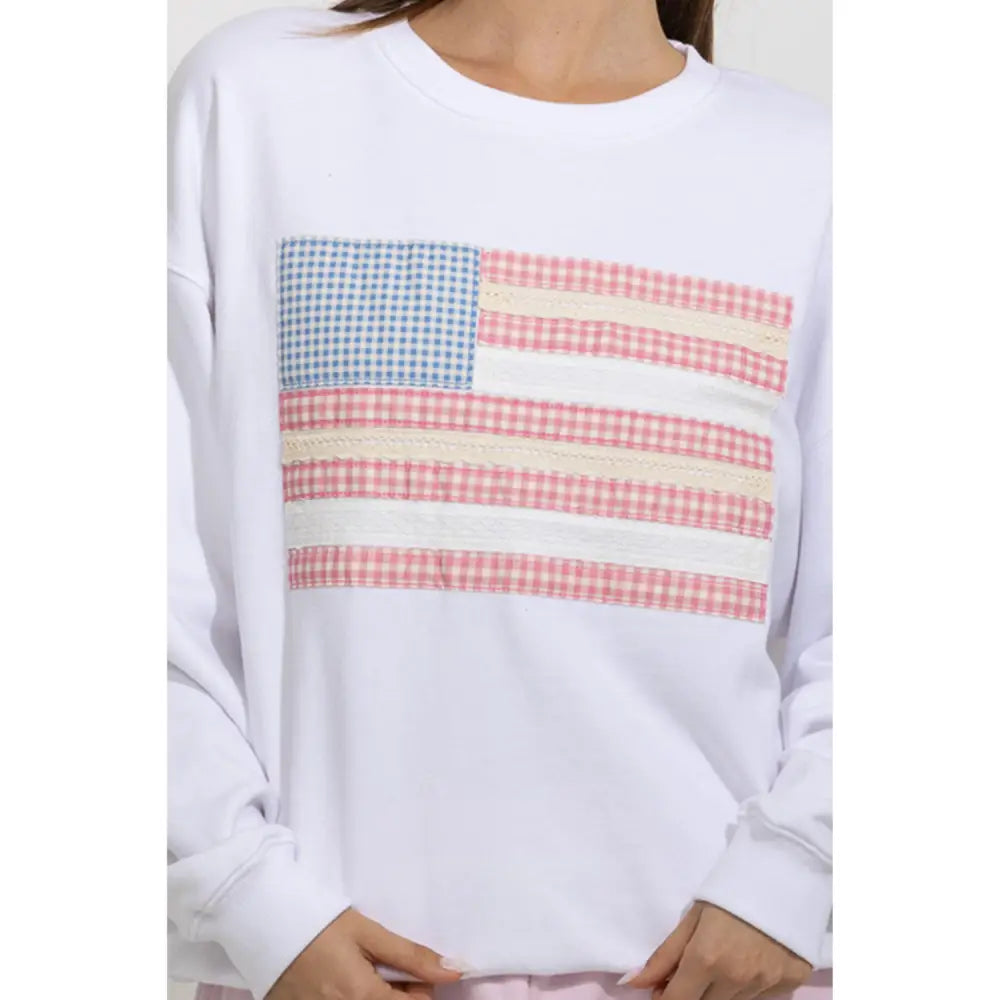 Gingham Patchwork Flag Crewneck Sweatshirt - Sweatshirts