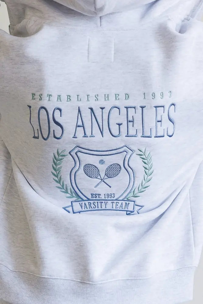 LA Crest Embroidery Zip Up Fleece Hoodie - Hoodies