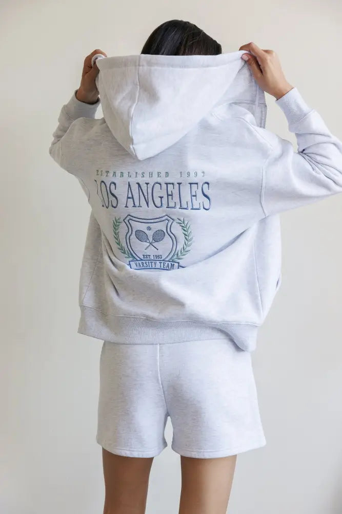 LA Crest Embroidery Zip Up Fleece Hoodie - Hoodies