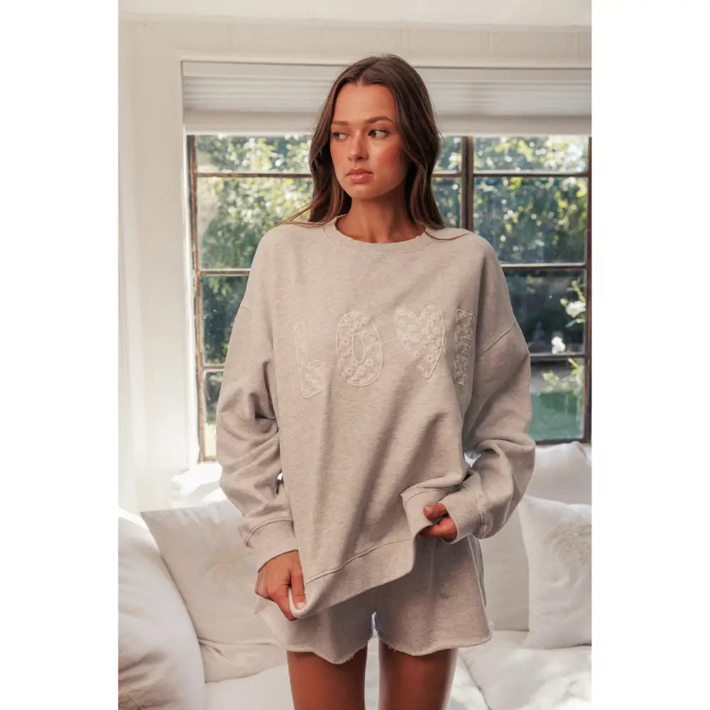 Love Lace Patched Crewneck Sweatshirt - Heather Chrome - Pullover