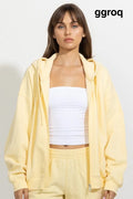 Oversized Full Zip Up Fleece Hoodie - Anise Flower Yellow / S - Hoodies