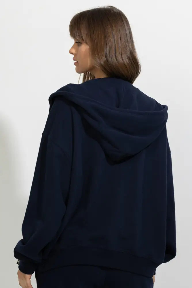 Oversized Full Zip Up Fleece Hoodie - Hoodies