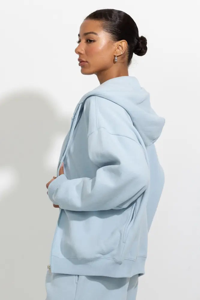 Oversized Full Zip Up Fleece Hoodie - Hoodies
