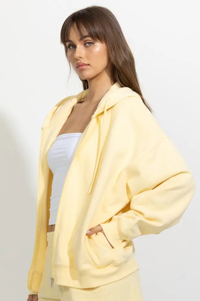 Oversized Full Zip Up Fleece Hoodie - Hoodies