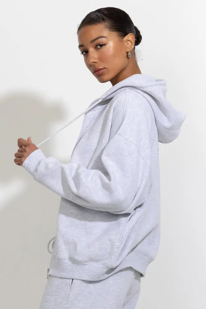 Oversized Full Zip Up Fleece Hoodie - Hoodies