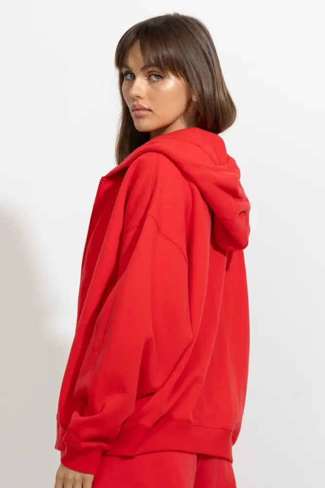 Oversized Full Zip Up Fleece Hoodie - Hoodies