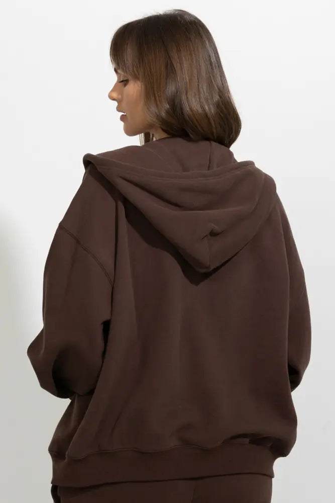 Oversized Full Zip Up Fleece Hoodie - Hoodies