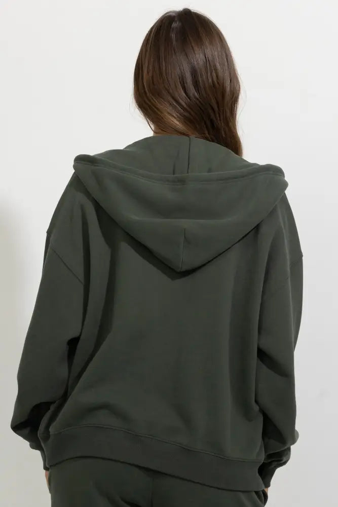 Oversized Full Zip Up Fleece Hoodie - Hoodies