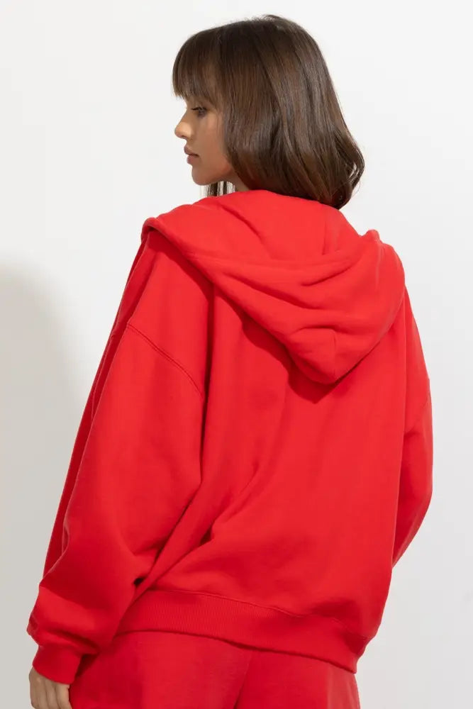 Oversized Full Zip Up Fleece Hoodie - Hoodies
