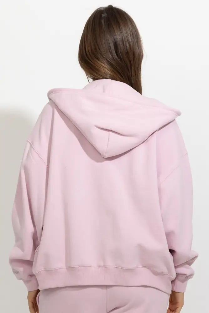 Oversized Full Zip Up Fleece Hoodie - Hoodies