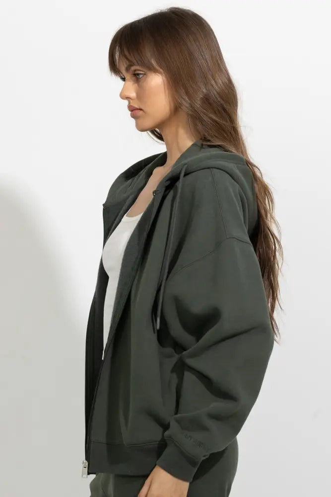 Oversized Full Zip Up Fleece Hoodie - Hoodies