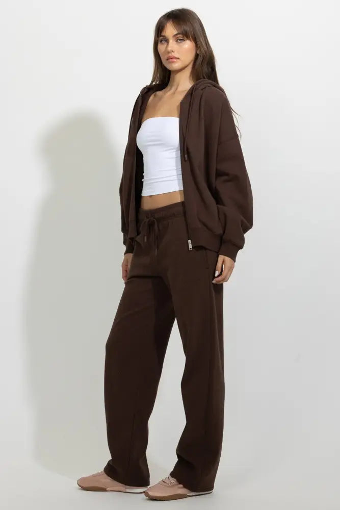 Oversized Full Zip Up Fleece Hoodie - Hoodies