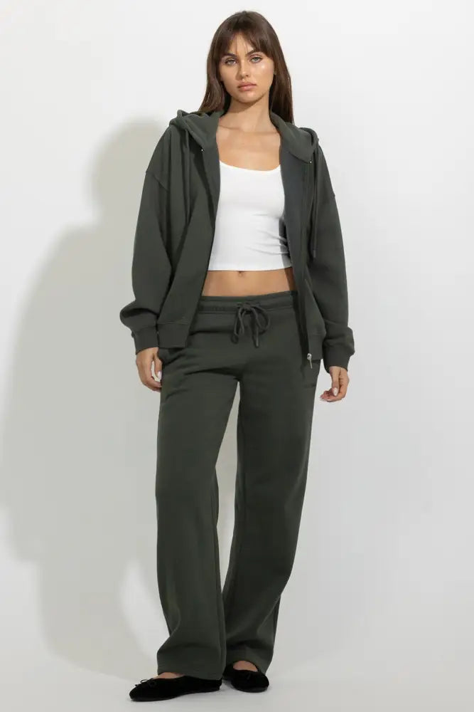 Oversized Full Zip Up Fleece Hoodie - Hoodies