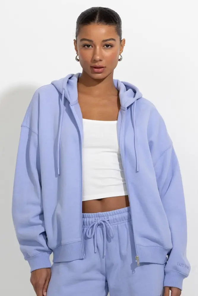 Oversized Full Zip Up Fleece Hoodie - Lavender Lust / S - Hoodies