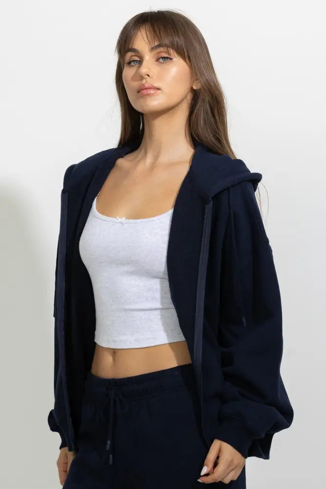 Oversized Full Zip Up Fleece Hoodie - Mariana Blue / S - Hoodies