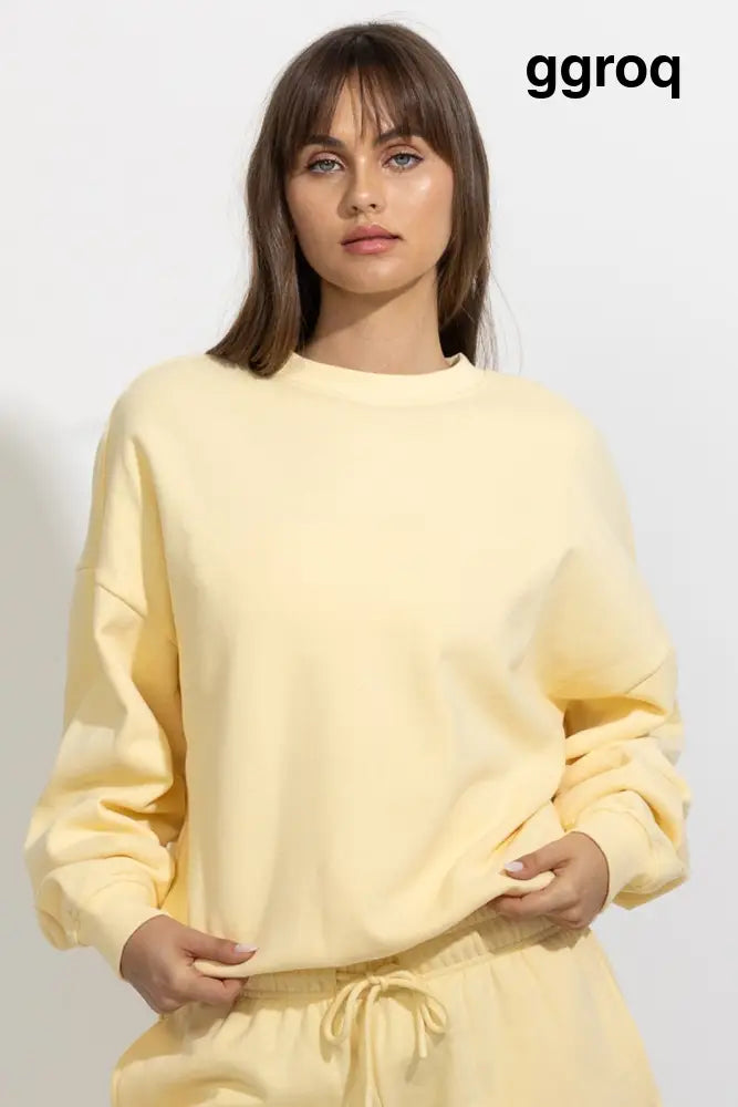 Oversized Relaxed Fleece Crewneck Sweatshirt - Anise Flower Yellow / S - Pullover