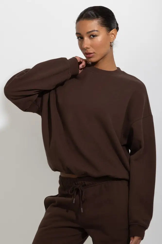Oversized Relaxed Fleece Crewneck Sweatshirt - Armadillo Brown / S - Pullover