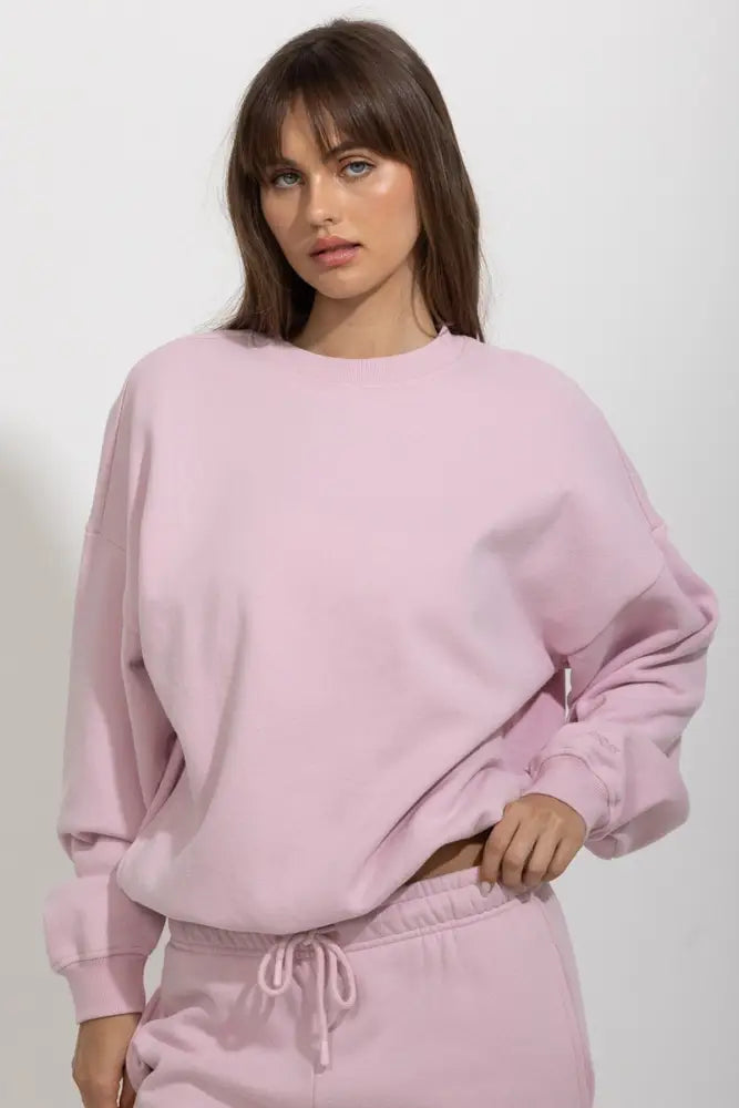 Oversized Relaxed Fleece Crewneck Sweatshirt - Cupid Pink / S - Pullover