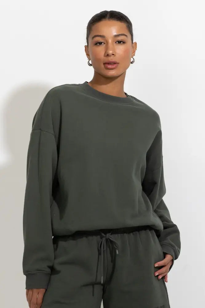 Oversized Relaxed Fleece Crewneck Sweatshirt - Green / S - Pullover