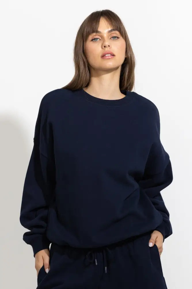 Oversized Relaxed Fleece Crewneck Sweatshirt - Mariana Blue / S - Pullover