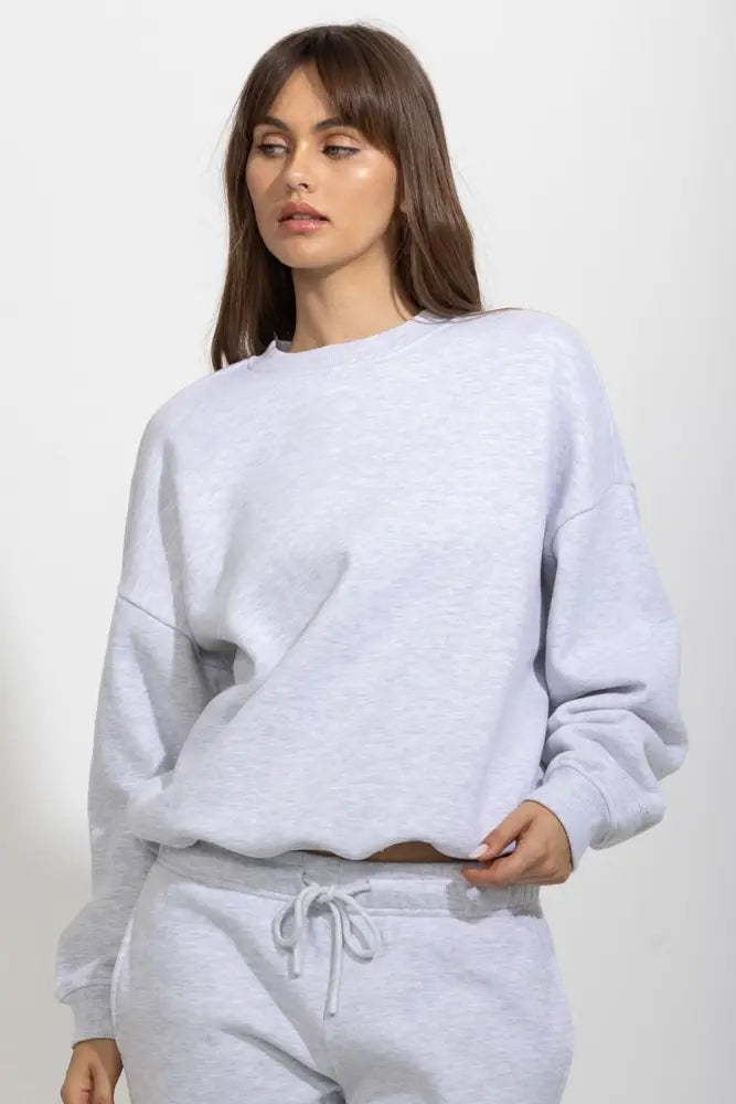 Oversized Relaxed Fleece Crewneck Sweatshirt - Spring Grey Mix / S - Pullover