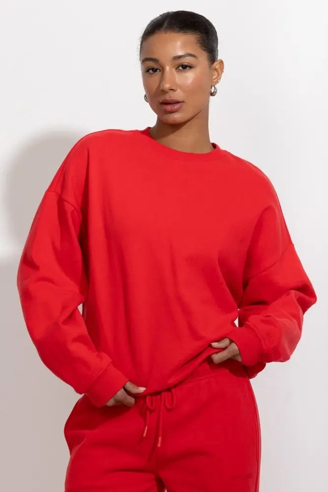 Oversized Relaxed Fleece Crewneck Sweatshirt - Tomato Red / S - Pullover