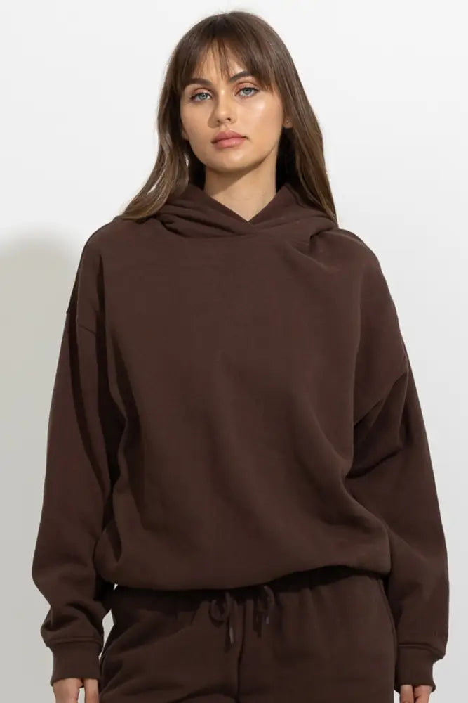 Oversized Relaxed Pullover Fleece Hoodie - Armadillo Brown / S - Hoodies