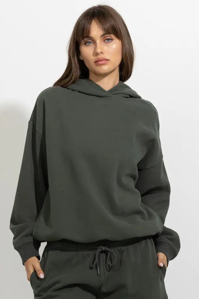 Oversized Relaxed Pullover Fleece Hoodie - Green / S - Hoodies