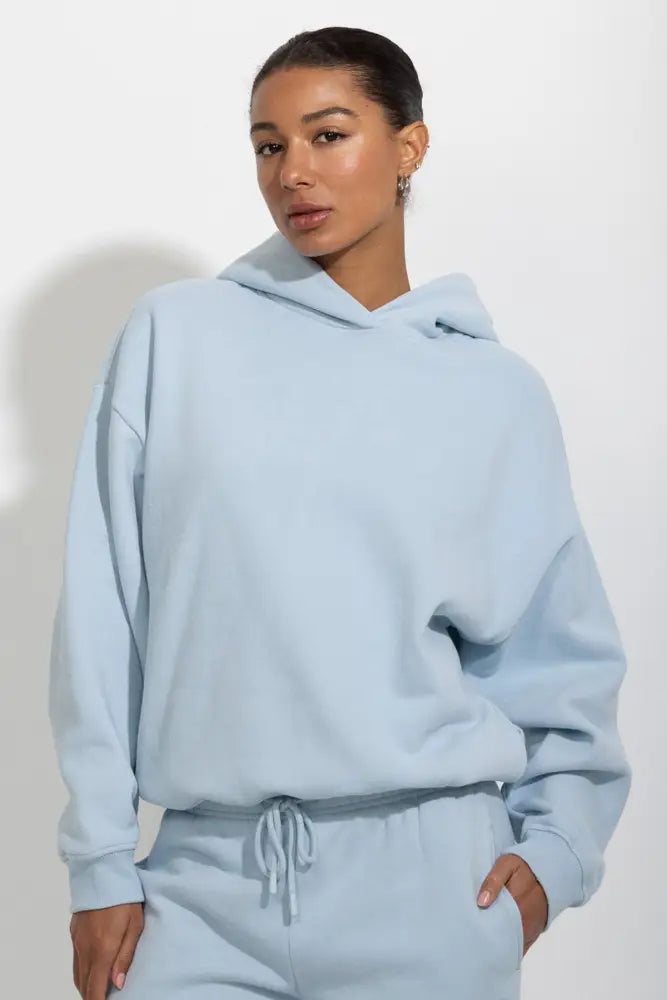 Oversized Relaxed Pullover Fleece Hoodie - Soft Blue / S - Hoodies