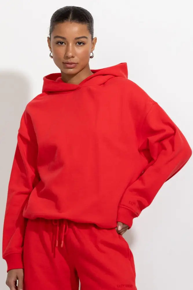 Oversized Relaxed Pullover Fleece Hoodie - Tomato Red / S - Hoodies