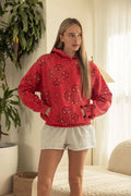 Paisley Bandana Print Oversized Hoodie - Washed Red / S - Hoodies
