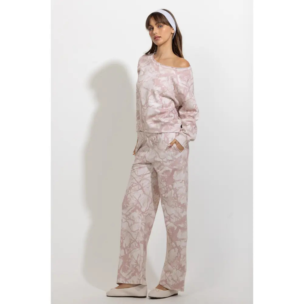 Pink Tree Camo Off-Shoulder Lounge Sweatshirt - Pullover