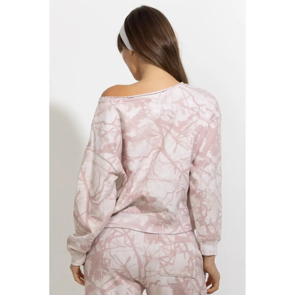 Pink Tree Camo Off-Shoulder Lounge Sweatshirt - Pullover