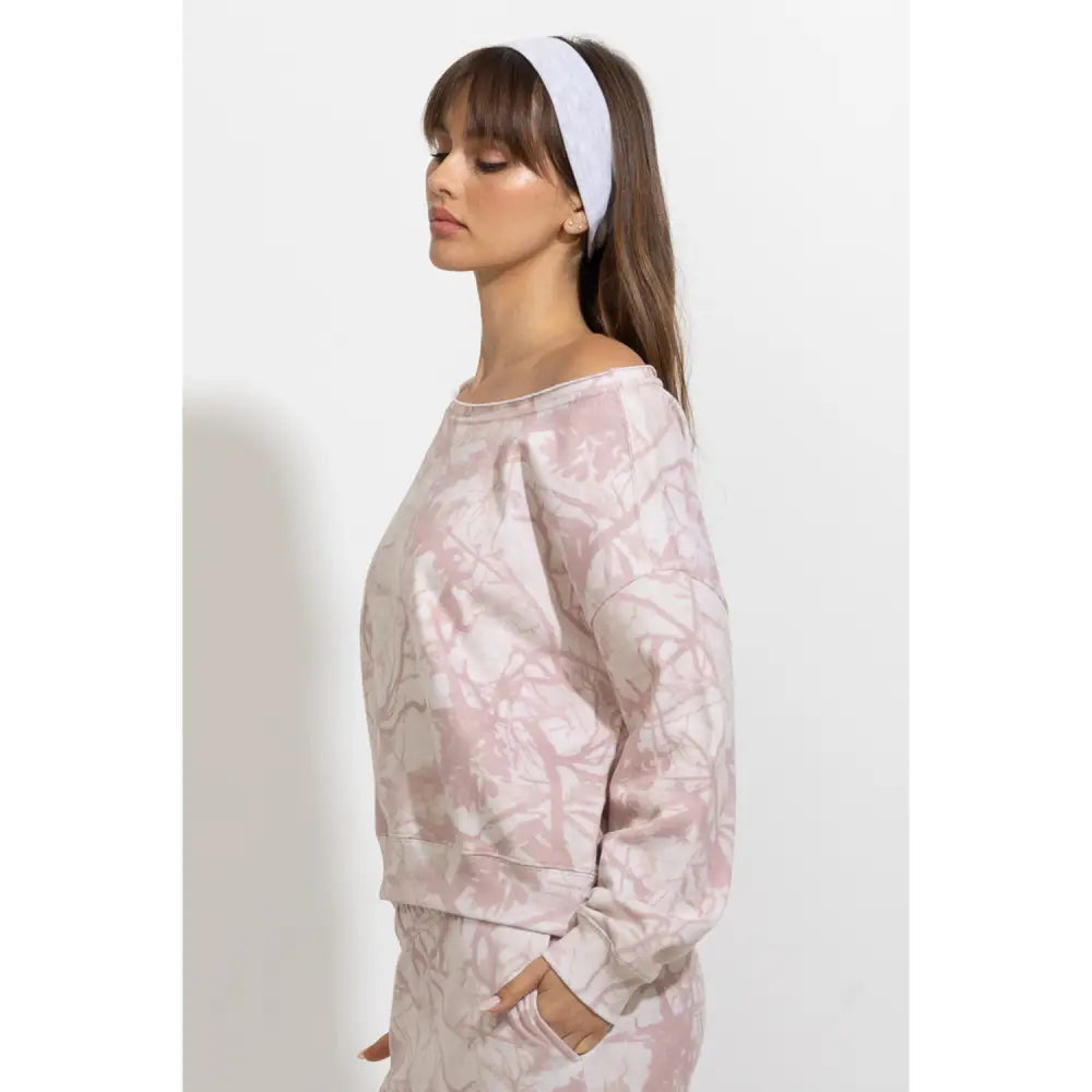 Pink Tree Camo Off-Shoulder Lounge Sweatshirt - Pullover