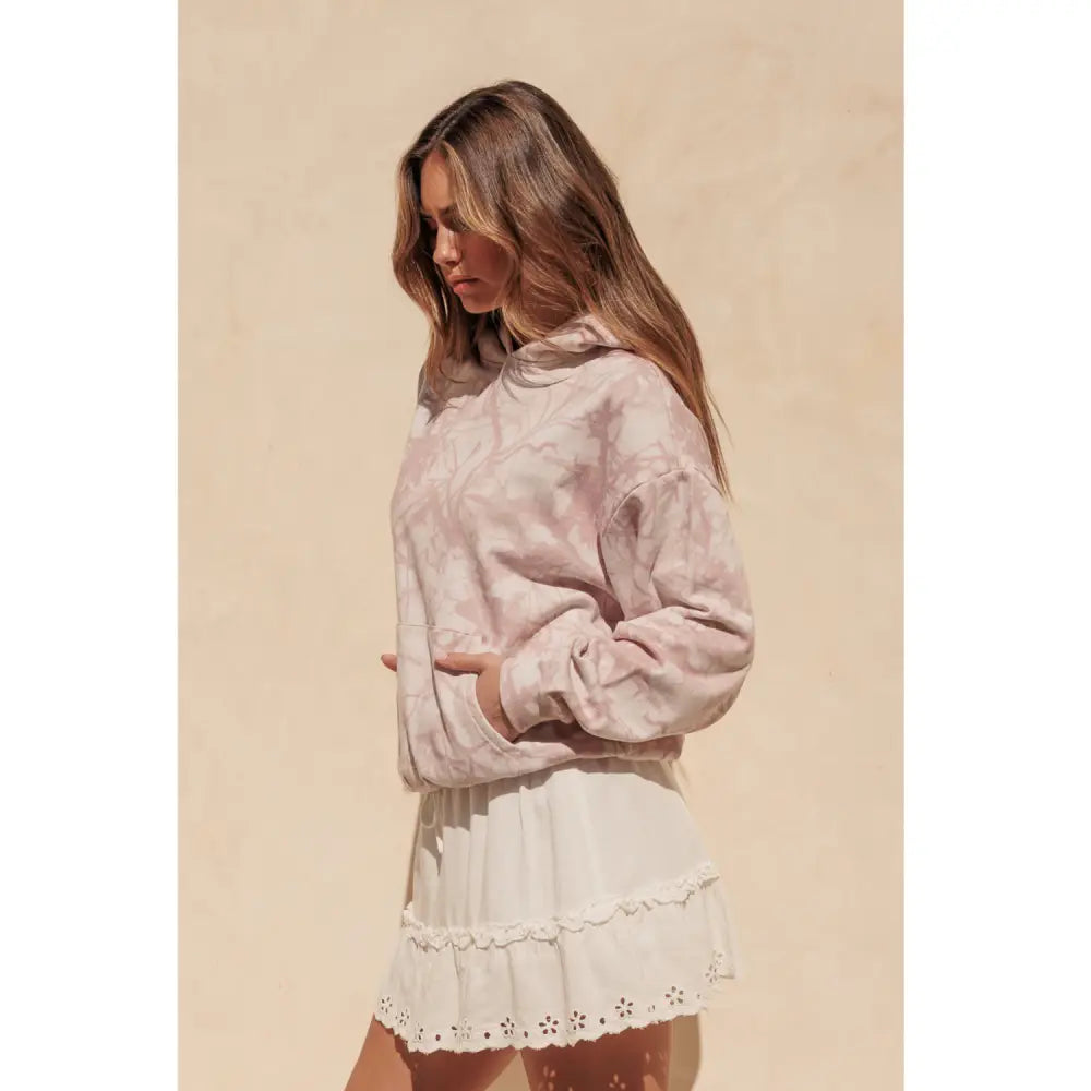 Pink Tree Camo Print Oversized Pullover Hoodie - Hoodies