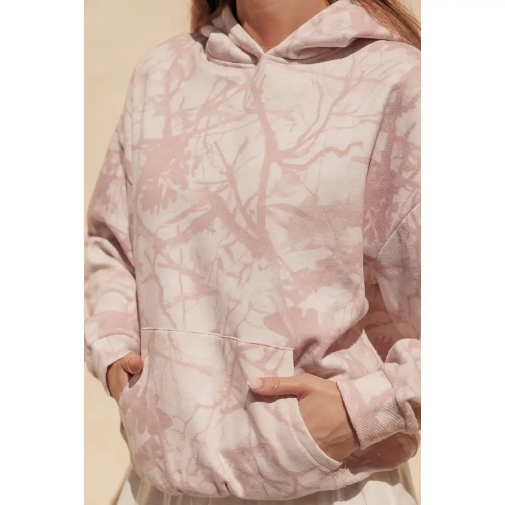 Pink Tree Camo Print Oversized Pullover Hoodie - Hoodies