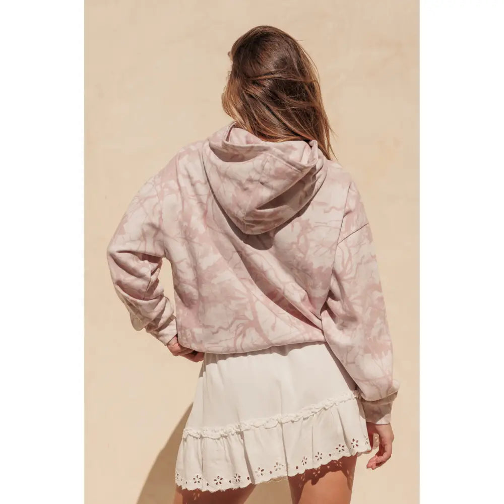 Pink Tree Camo Print Oversized Pullover Hoodie - Hoodies