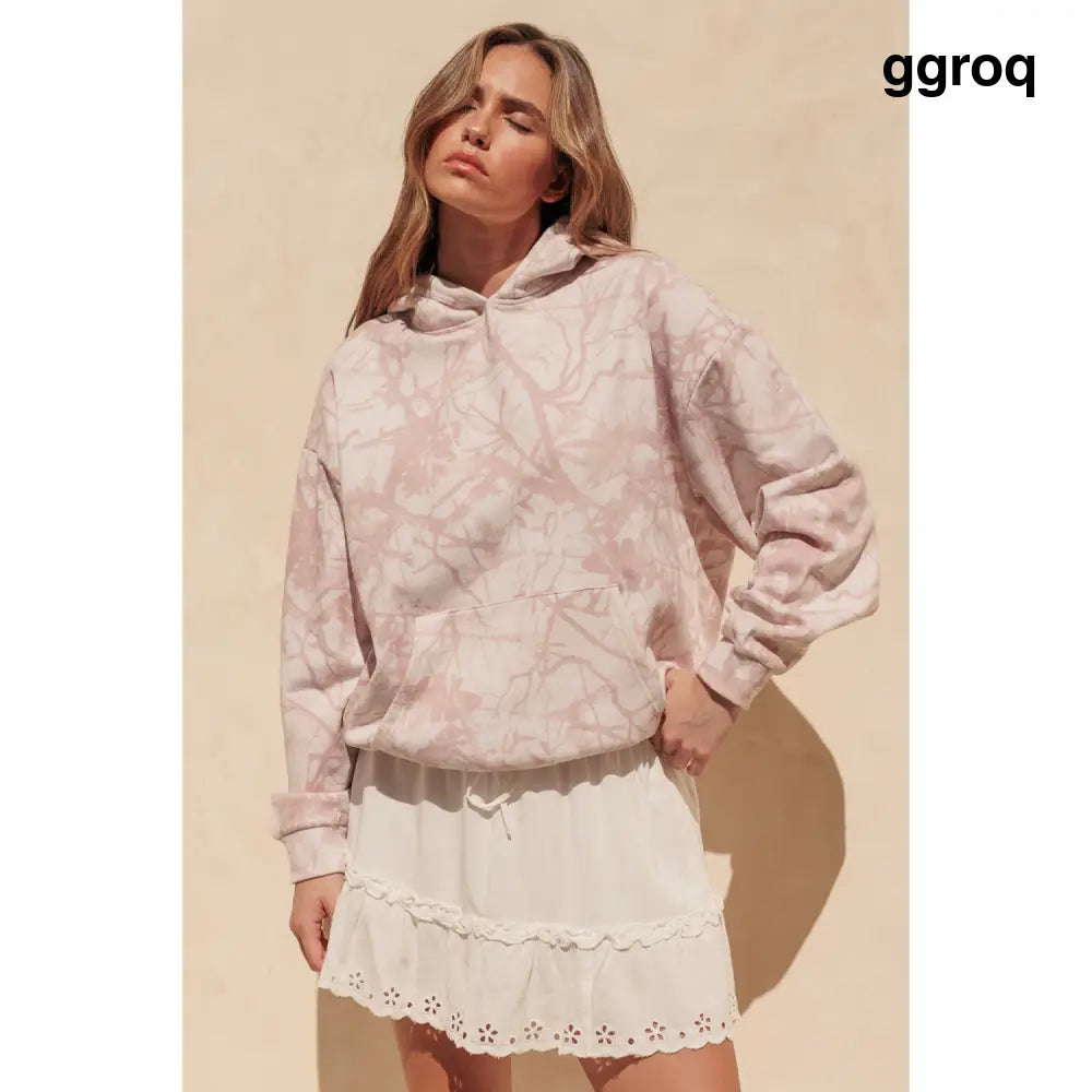 Pink Tree Camo Print Oversized Pullover Hoodie - Pink Tree Camo / S - Hoodies