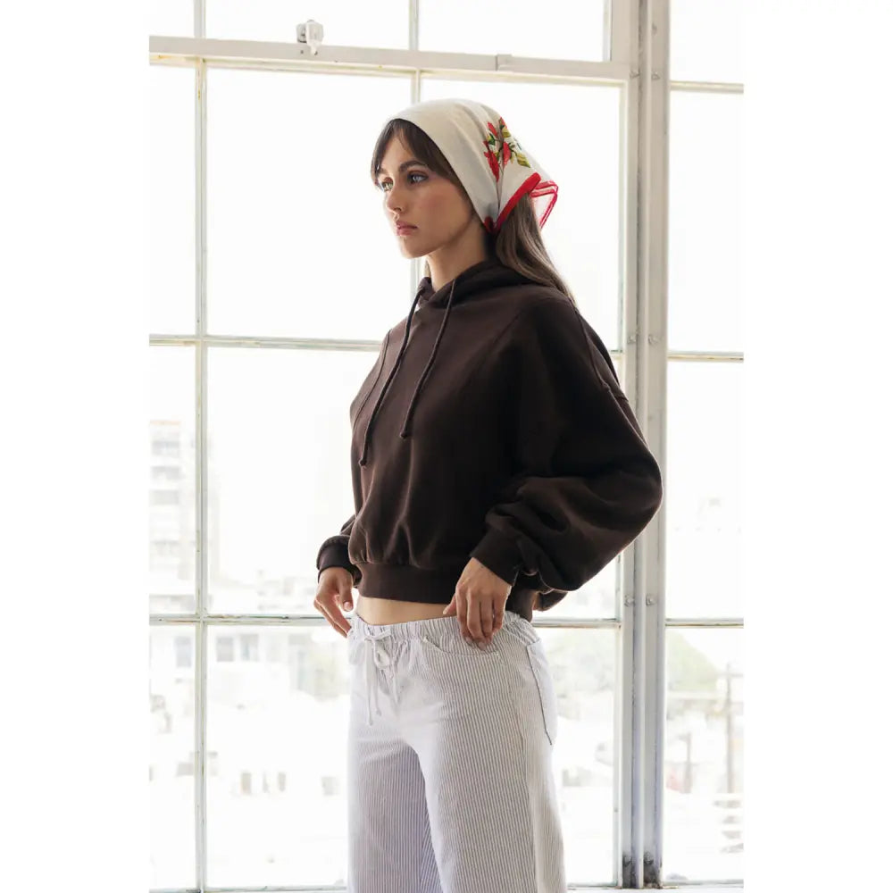 Soft Fleece Seamed Cropped Hoodie - Armadillo Brown - Pullover
