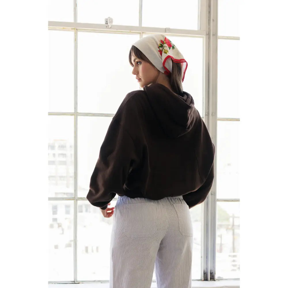 Soft Fleece Seamed Cropped Hoodie - Armadillo Brown - Pullover