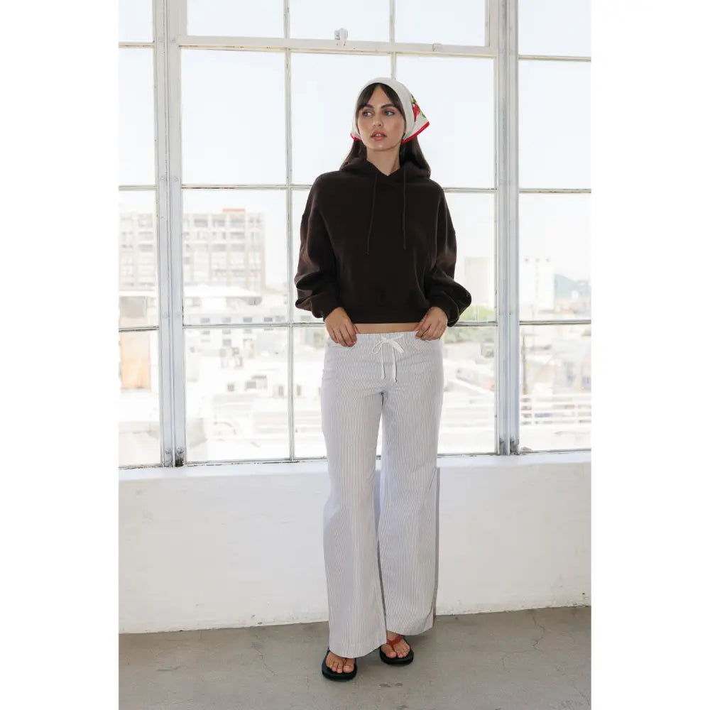 Soft Fleece Seamed Cropped Hoodie - Armadillo Brown - Pullover