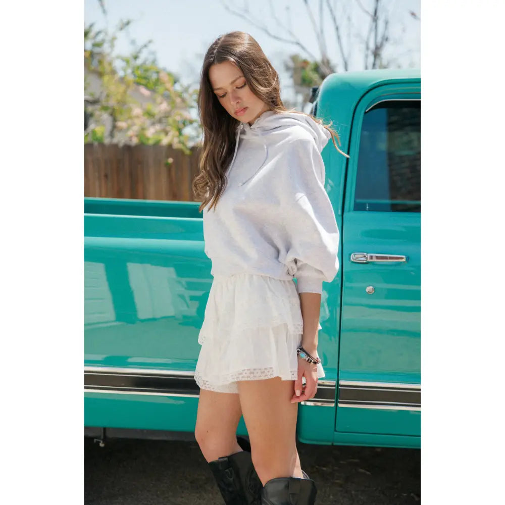 Soft Fleece Seamed Cropped Hoodie - Spring Grey Mix - Pullover